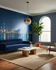 Chicago skyline After The Storm Passes wallpaper mural on modern living room accent wall at twilight