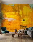Textured golden yellow abstract expressionist peel and stick wallpaper - Amber Blaze