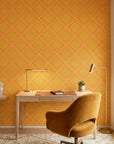 Amber Chevron bold geometric peel and stick wallpaper adding character to a cozy bedroom