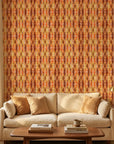 Textured orange brown geometric ikat peel and stick wallpaper - Amber Ikat
