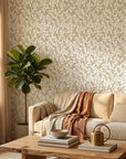 Smooth gold botanical leaf pattern peel and stick wallpaper - Amber Leaf