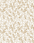 Amber Leaf gold botanical wallpaper creating ambiance in a serene bathroom