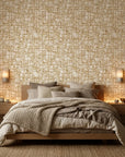 Amber Mosaic golden geometric peel and stick wallpaper adding character to a cozy bedroom