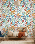 Smooth white colorful floral peel and stick wallpaper - Amber Poppy