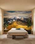 Distant mountain vista with warm amber ridge formations on removable wallpaper