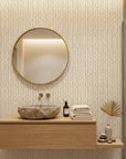 Amber Wave neutral abstract peel and stick wallpaper as a feature wall in a bright home office