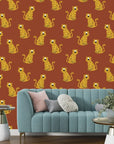 Vibrant yellow and terracotta leopard-themed peel-and-stick mural for interior accent walls. - Amber Glimmer