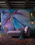 Amethyst Tide bold purple blue marble as a feature wall in a bright home office