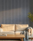 Anchor Chain navy geometric peel and stick wallpaper in a warm and inviting living room