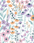 Apricot Meadow pastel floral peel and stick wallpaper creating ambiance in a serene bathroom