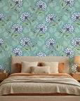 Smooth aqua blue floral peel and stick wallpaper - Aqua Folk Garden