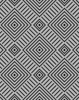 Self-adhesive wall covering (Ascend Zenith) featuring concentric squares in a black and grey geometric design.