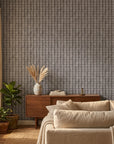 Linen-like neutral abstract stripe peel and stick wallpaper - Ash Column