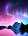 Northern lights reflection on frozen water with dark mountain silhouettes removable wallpaper