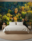Dense fall forest with crown jewel colors burgundy and golden leaves peel and stick