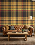 Autumn Lattice warm plaid wallpaper in a warm and inviting living room