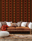 Geometric tribal pattern wallpaper in black and red, self-adhesive, called Aztec Echoes