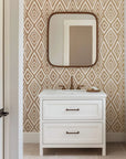 Boldly colored geometric pattern with a tribal aesthetic, presented dynamically for a room accent