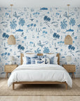 Azure Drift coastal movement wallpaper adding character to a cozy bedroom