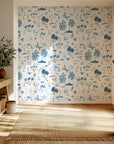 Seaside sketch wallpaper used in a home office, bringing a breezy coastal mood with hand drawn ocean and island illustrations.