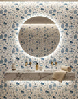 Azure Drift coastal movement wallpaper creating ambiance in a serene bathroom