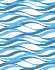 Self-adhesive wall covering featuring a marine wave motif in white and shades of blue