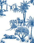 Smooth blue tropical jungle toile peel and stick wallpaper - Azure Palms