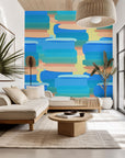 Abstract modern wallpaper featuring stacked peach and blue brushstrokes - Azure Stacks