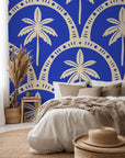 Smooth vibrant blue palm tree peel and stick wallpaper - Azure Canopy