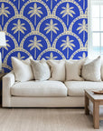 Smooth vibrant blue palm tree peel and stick wallpaper - Azure Canopy