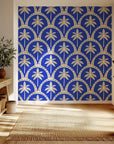 Smooth vibrant blue palm tree peel and stick wallpaper - Azure Canopy