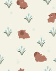Cute brown capybara and blue tulip peel and stick wallpaper - Azure Meadows