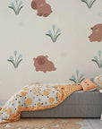 Whimsical wall covering featuring cuddly capybaras and vibrant blue blossoms - Azure Meadows