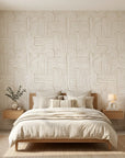Bantu Lines tribal geometric wallpaper adding character to a cozy bedroom