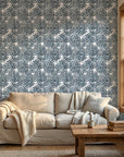 Textured indigo blue floral peel and stick wallpaper - Batik Indigo