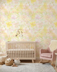 Bloom & Mist pastel floral geometric wallpaper bringing warmth to a peaceful nursery