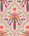 Boho pink and green palm arch pattern on peel and stick wallpaper