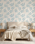Blue Garden serene blue floral wallpaper adding character to a cozy bedroom