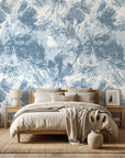 Smooth blue and white botanical peel and stick wallpaper - Blue Ink Garden