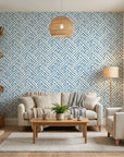 Smooth light blue geometric labyrinth peel and stick wallpaper - Blue Labyrinth