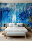 Blue Torrent dramatic deep blue abstract wallpaper in a warm and inviting living room