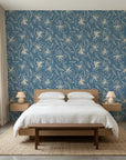 Blueprint Bloom denim blue floral line adding character to a cozy bedroom