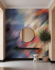 Blurred Spectrum vibrant rainbow abstract as a feature wall in a bright home office
