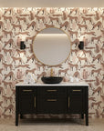 Blush Cheetah pink cheetah animal print wallpaper creating ambiance in a serene bathroom