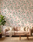 Blush Daisy pink floral peel and stick wallpaper adding character to a cozy bedroom