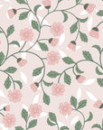 Blush Daisy pink floral peel and stick wallpaper creating ambiance in a serene bathroom