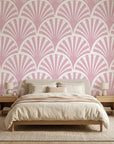 Blush Deco elegant pink art deco wallpaper in a warm and inviting living room