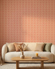 Blush Horizon soft pink retro arc wallpaper creating ambiance in a serene bathroom