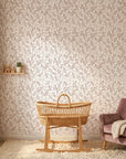 Blush Leaf neutral botanical peel and stick wallpaper in a warm and inviting living room