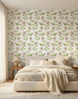 Smooth white, green, and blush floral peel and stick wallpaper - Blush Meadow